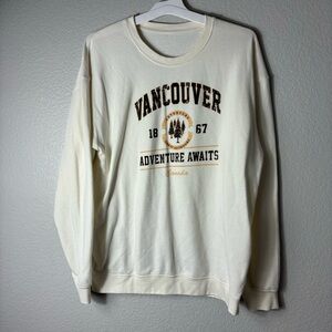 Vancouver, Canada Women’s Pullover Scooped Neck Tan Sweater with Graphic size L